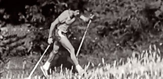 Кадр из фильма `Летняя тренировка советских лыжников`